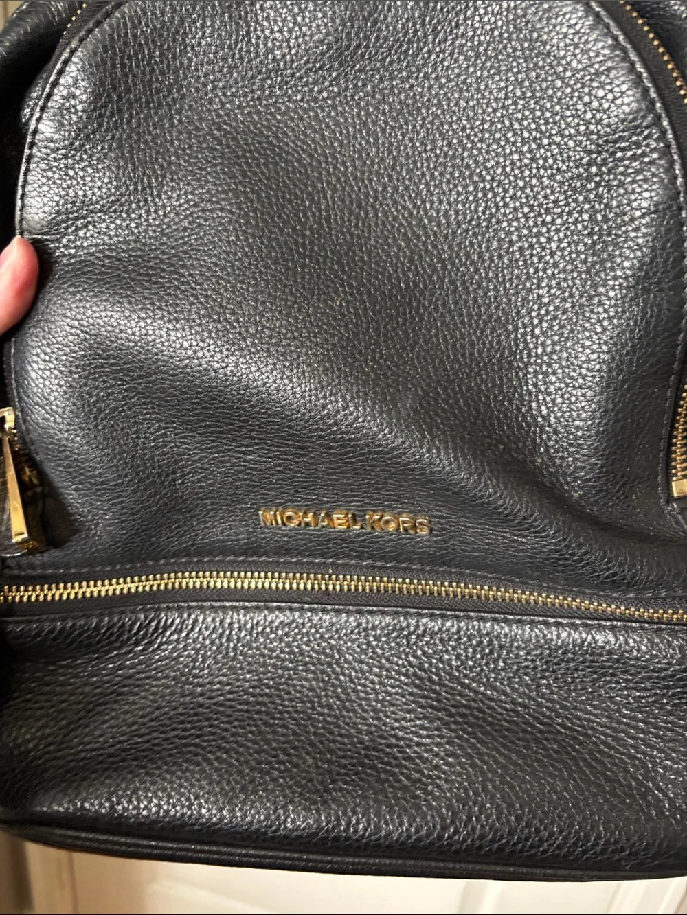 Michael Kors Black Pebbled Leather Backpack with Gold Accents
